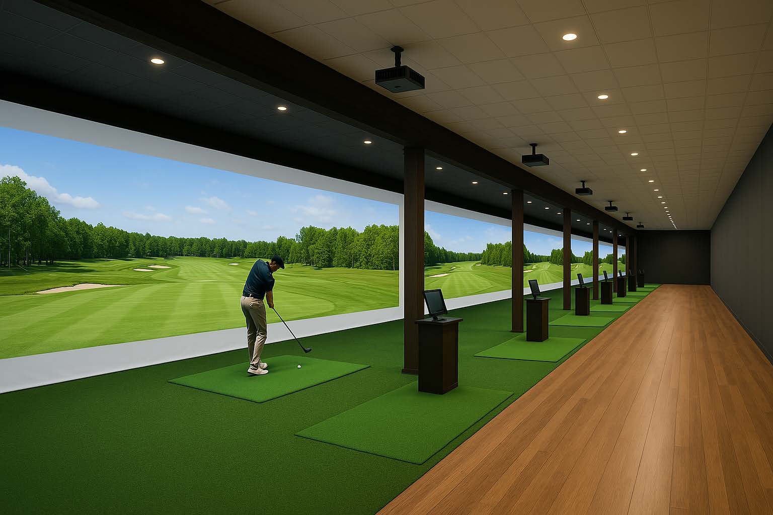 Golf practice bay with technology